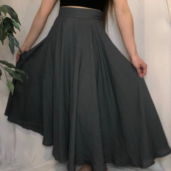 Floor Length A-line Full Grey Skirt - Picture 1 of 6